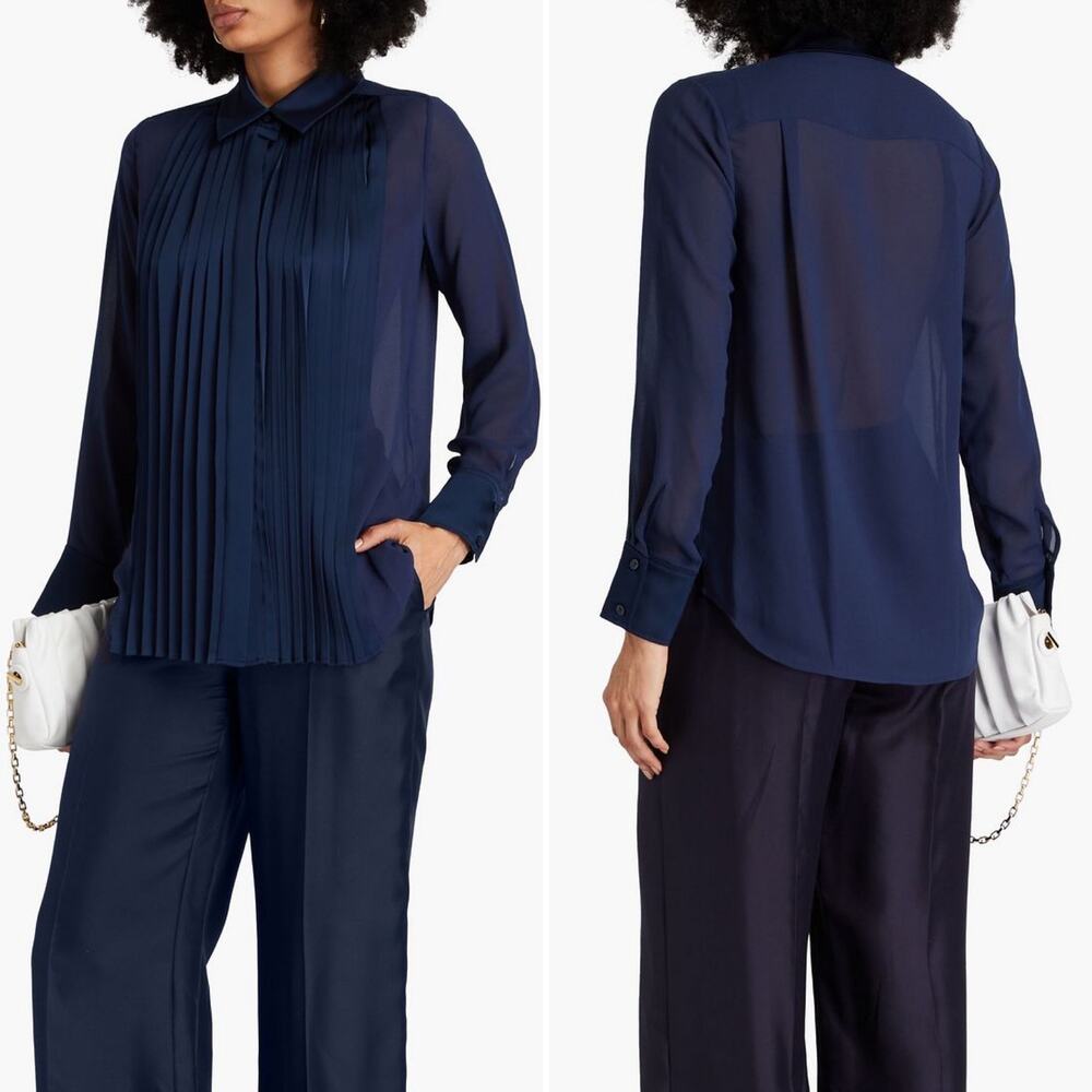 SIMKHAI Women's size S Vinka Pleated Satin Paneled Georgette Blouse Top Workwear